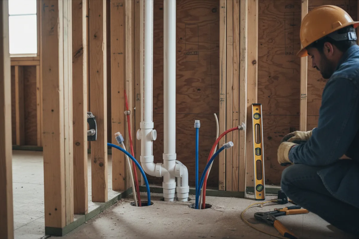 Drain and supply rough-in during Sump Pump Repair in Montevideo